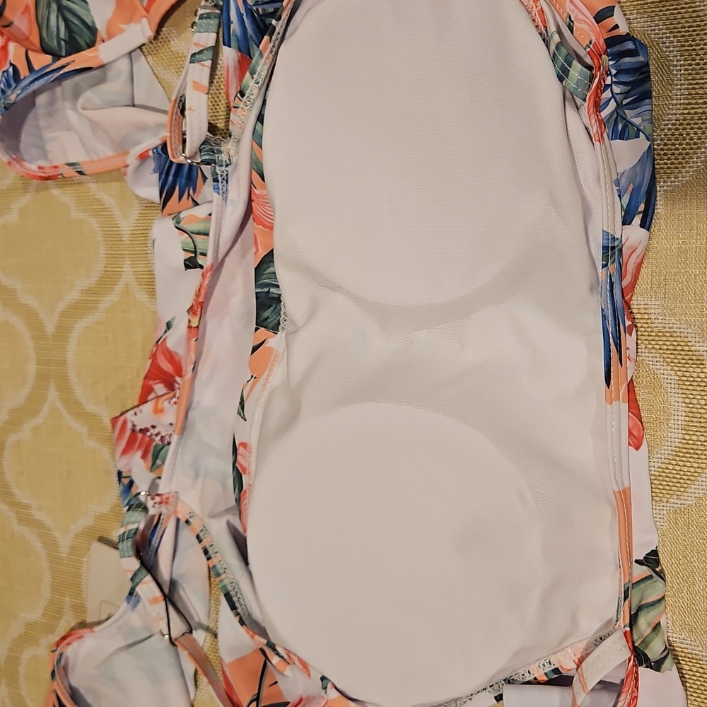 2Pc High Waist Tummy Control Swimsuit Ruffle Bikini Skirt Cold Shoulder NWT XL - Picture 10 of 11